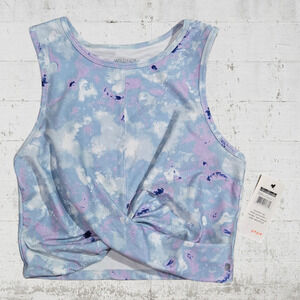 Wildfox Blue Spill Tie Dye Cropped Wide Strap Twist Sports Bra Top Size XL